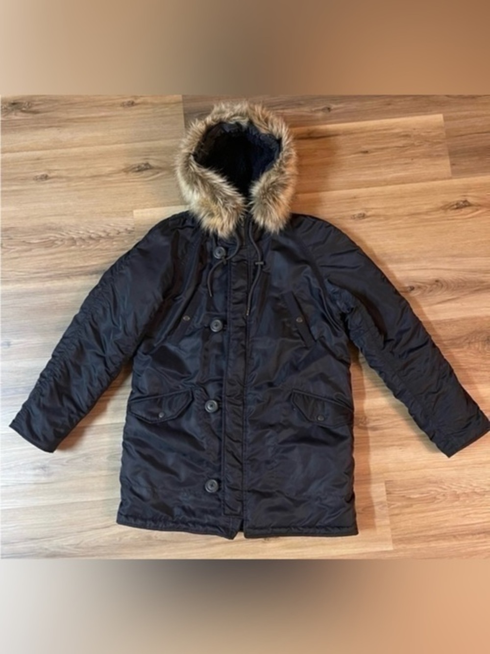 J Crew Navy Winter Parka with Gorgeous Full Faux Fur Trim Hood